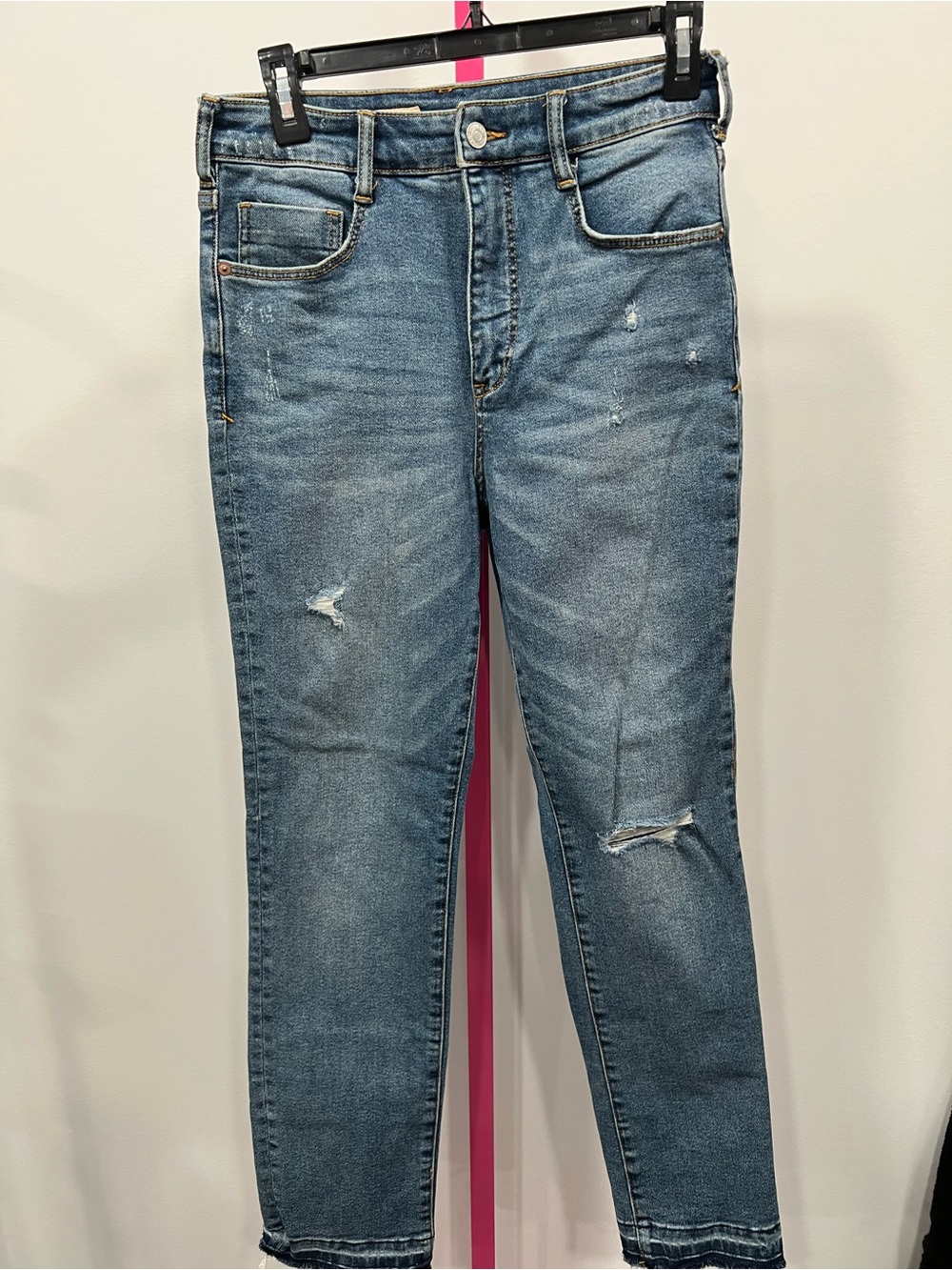 Pilcro Blue Denim Jeans with Distressed Hem